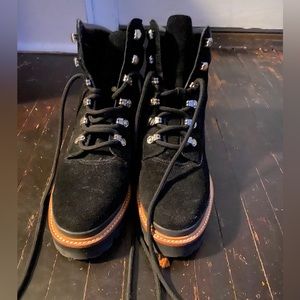 Marc Fisher Mlinnie Faux Suede Lug Boots - Black